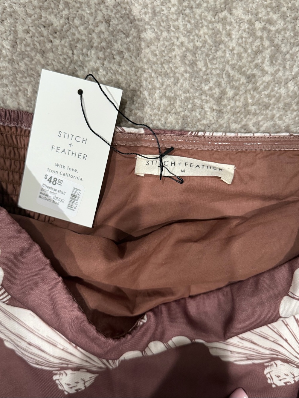 Strapless Shell-Print Mini Dress in Dusty Rose - Picture 6 of 6